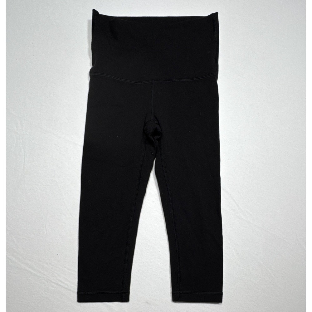 ivivva Girls Black Solid Cropped Leggings High Rise Yoga Stretch Elastic 6